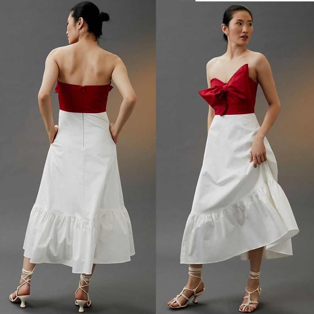 ANTHROPOLOGIE Bow-Tie Maxi Dress size 2 new with tag red white nwt - Picture 1 of 11
